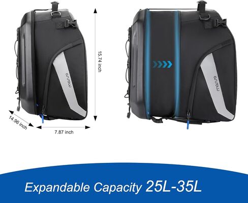 MOSISO Motorcycle Tail Bag Convertible Motorcycle Backpack Helmet Bags with Expandable Capacity 25L-35L, Motorbike Rear Seat Storage Luggage Tool Gear Carry Bag with Handle & Reflective Strips, Black in Kuwait