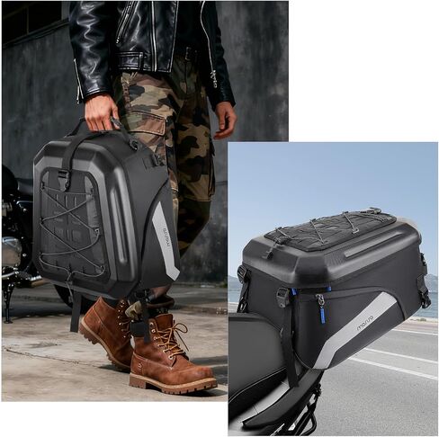 MOSISO Motorcycle Tail Bag Convertible Motorcycle Backpack Helmet Bags with Expandable Capacity 25L-35L, Motorbike Rear Seat Storage Luggage Tool Gear Carry Bag with Handle & Reflective Strips, Black in Kuwait