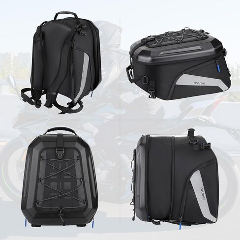 MOSISO Motorcycle Tail Bag Convertible Motorcycle Backpack Helmet Bags with Expandable Capacity 25L-35L, Motorbike Rear Seat Storage Luggage Tool Gear Carry Bag with Handle & Reflective Strips, Black in Kuwait