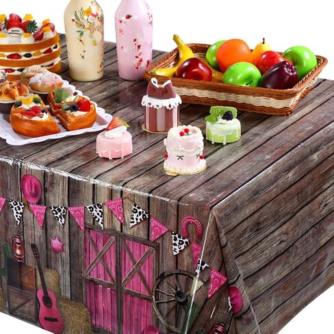 Tiamon 3 Pcs Western Party Tablecloth Western Cowgirl Table Cover Pink Western Cowgirl Plastic Tablecloth Disposable Wild West Theme Table Cover for Baby Shower Birthday Party Supplies, 54 x108 Inch in Saudi Arabia