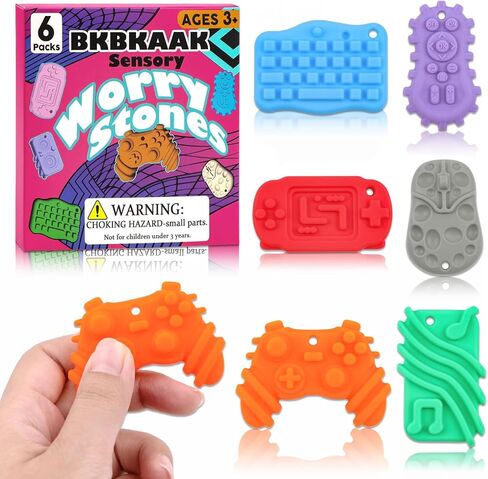 Sensory Toys Silicone Worry Stones 6 Packs - Fidget Toys for Autism Kids & Adults, Anxiety Relief Tools with Unique Shapes for School / Office Use, Calming Stress Toy & Fun Student Prizes in Kuwait