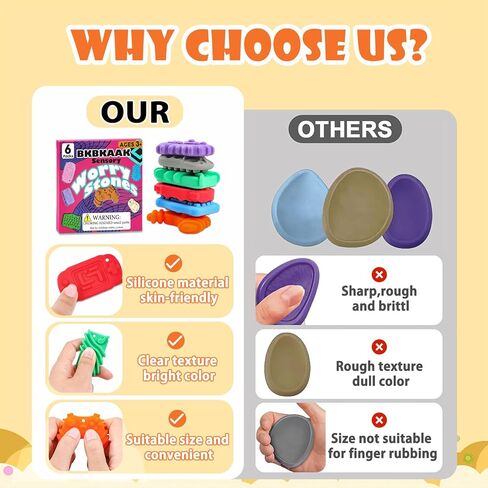 Sensory Toys Silicone Worry Stones 6 Packs - Fidget Toys for Autism Kids & Adults, Anxiety Relief Tools with Unique Shapes for School / Office Use, Calming Stress Toy & Fun Student Prizes in Kuwait