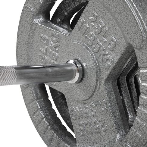 Fitvids Barbell Weight Set, Cast Iron 1" Standard Weight Plates Including 5FT Standard Barbell Bar & Star Locks, 95 Pounds Set (85 Lbs Plates + 10 Lbs Barbell Bar), Multiple Packages in Kuwait