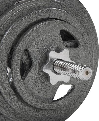 Fitvids Barbell Weight Set, Cast Iron 1" Standard Weight Plates Including 5FT Standard Barbell Bar & Star Locks, 95 Pounds Set (85 Lbs Plates + 10 Lbs Barbell Bar), Multiple Packages in Kuwait