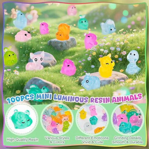 Mini Glow in The Dark Animal Resin Models Mystery Resin Animals Individually Wrapped Blind Bag Hide Small Luminous Figures DIY Fairy Garden House Micro Landscape Aquarium Decor Random Design (50) in Saudi Arabia