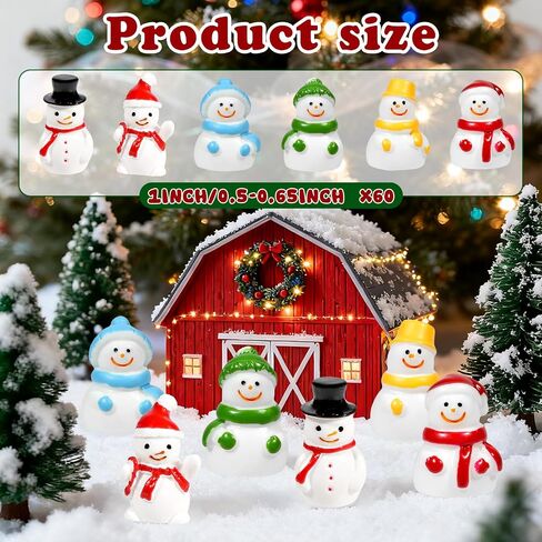 Bbiamsleep 60 Pcs Mini Snowman Figurines Tiny Resin Snowman Christmas Miniature Ornaments for Fairy Garden Christmas Snow Globes Home Winter Village Decor in Saudi Arabia