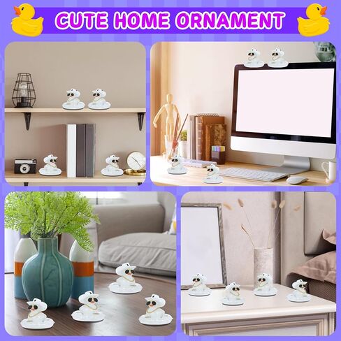 قطعة واحدة من البط المطاطي لديكور سيارات الجيب - بطة فلامينجو وردية مع قبعة رعاة البقر، نظارات شمسية على شكل قلب، سلسلة ذهبية وحلقة سباحة - ملحقات لوحة قيادة السيارة الممتعة، هدايا حفلات أعياد الميلاد، ديكور مكتب المنزل in Kuwait
