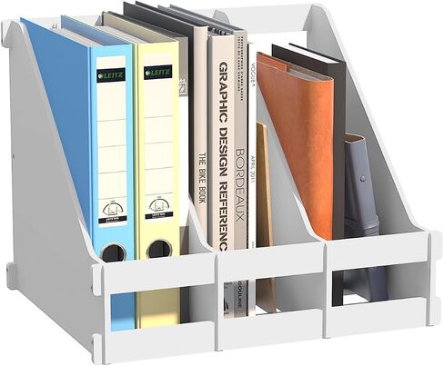 Bamboo Desktop Magazine Holder Desk File Organizer 3 Compartments Vertical File Dividers Book Holder Frames Document Cabinet Rack Storage Organizer Box for Home Office School Black (Nature) in Saudi Arabia