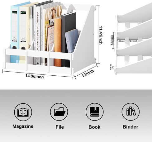Bamboo Desktop Magazine Holder Desk File Organizer 3 Compartments Vertical File Dividers Book Holder Frames Document Cabinet Rack Storage Organizer Box for Home Office School Black (Nature) in Saudi Arabia
