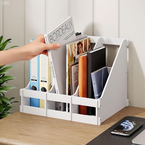 Bamboo Desktop Magazine Holder Desk File Organizer 3 Compartments Vertical File Dividers Book Holder Frames Document Cabinet Rack Storage Organizer Box for Home Office School Black (Nature) in Saudi Arabia