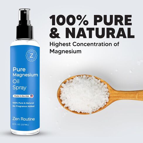 Pure Organic Magnesium Oil Spray | Fast Absorbent | Promotes Calm Sleep & Relaxation | Made in USA 4 fl oz - Zen Routine in Kuwait