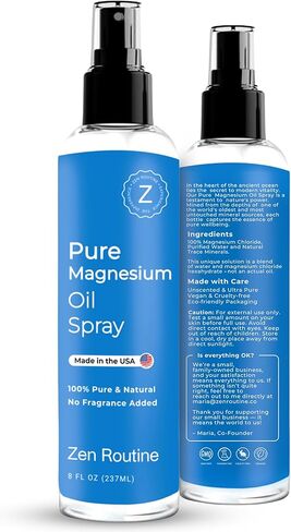 Pure Organic Magnesium Oil Spray | Fast Absorbent | Promotes Calm Sleep & Relaxation | Made in USA 4 fl oz - Zen Routine in Kuwait