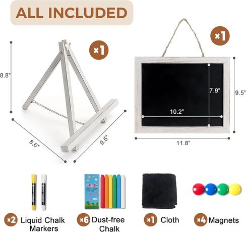 SELEAD Small Magnetic Chalkboard Words Sign Board - 10x12 Inch Tabletop/Hanging Vintage White Solid Wood Frame Chalk Board with Stand, Message Menu Board for Cafe, Business, Wedding in Saudi Arabia