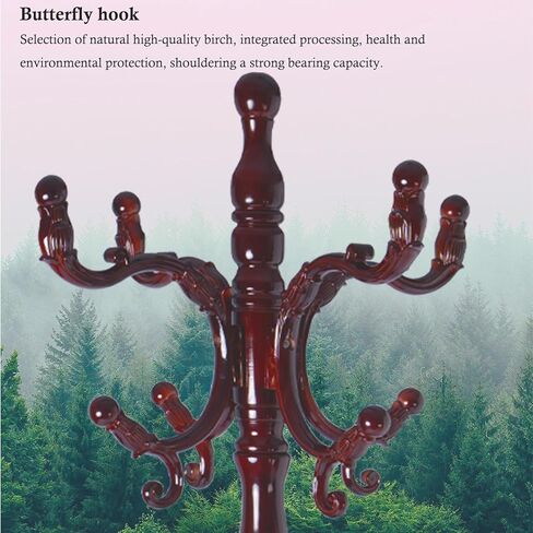 Coat Rack Stand, Solid Wooden Coat Tree with 14 Hooks, Heavy Duty Coat Rack Freestanding with Sturdy Round Base, Natural Birch Wood Coat Hanger Stand for Entryway Bedroom (Rosewood) in Kuwait