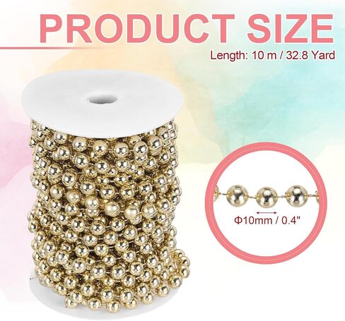 PATIKIL 66 Feet Pearl String 6 mm Craft Pearl Bead Garland Faux Beads Spool Roll Strands Pearls Chain Trim for Wedding Party Flower Christmas Tree Decoration DIY Crafts, Gold in Saudi Arabia