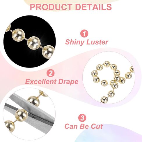PATIKIL 66 Feet Pearl String 6 mm Craft Pearl Bead Garland Faux Beads Spool Roll Strands Pearls Chain Trim for Wedding Party Flower Christmas Tree Decoration DIY Crafts, Gold in Saudi Arabia