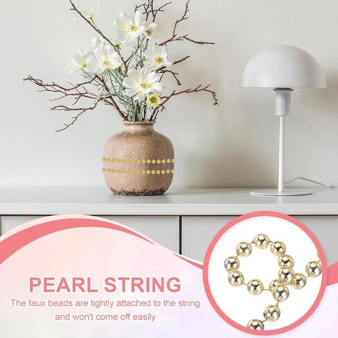 PATIKIL 66 Feet Pearl String 6 mm Craft Pearl Bead Garland Faux Beads Spool Roll Strands Pearls Chain Trim for Wedding Party Flower Christmas Tree Decoration DIY Crafts, Gold in Saudi Arabia