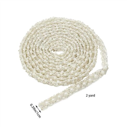 2 Yards Elegant Imitation Pearl Beaded Trim Bridal Lace Ribbon Trimming Edge Strapes DIY Clothing Accessories for Wedding Dress Sewing and Decoration in Saudi Arabia