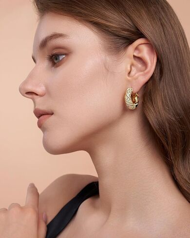 Gold Hoop Earrings for Women, Cubic Zirconia Earrings, Gold Dangle Earrings, Chunky Gold Earrings, Gold Statement Earrings, Small Gold Hoops, Womens Jewelry, Chunky Gold Hoops, Gold Plated Hoop in Saudi Arabia