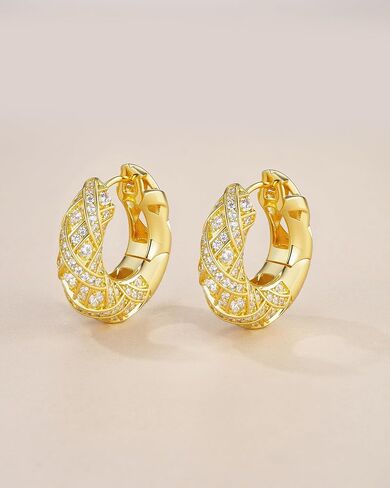 Gold Hoop Earrings for Women, Cubic Zirconia Earrings, Gold Dangle Earrings, Chunky Gold Earrings, Gold Statement Earrings, Small Gold Hoops, Womens Jewelry, Chunky Gold Hoops, Gold Plated Hoop in Saudi Arabia