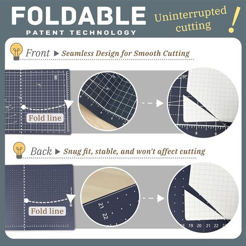 iMAT Flip Cutting Mat_Note A3 (إصدار بوصة)، 12 بوصة × 18 بوصة، قابلة للطي، أمامية: شبكة بوصة، خلفية: نقاط سم، مناسبة للحرف اليدوية، قطع المواد الورقية، الفن التصويري الإبداعي، والمزيد (رمادي رمادي) in Saudi Arabia