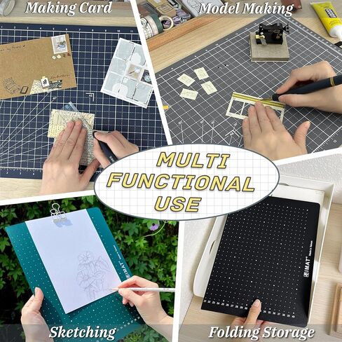iMAT Flip Cutting Mat_Note A3 (إصدار بوصة)، 12 بوصة × 18 بوصة، قابلة للطي، أمامية: شبكة بوصة، خلفية: نقاط سم، مناسبة للحرف اليدوية، قطع المواد الورقية، الفن التصويري الإبداعي، والمزيد (رمادي رمادي) in Saudi Arabia