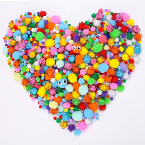 Caydo 1200PCS Pom Poms Balls for Craft Supplies - 1050Pcs Large and Small Assorted Colored Fuzzy Pompoms with 150 Googly Eyes in Saudi Arabia