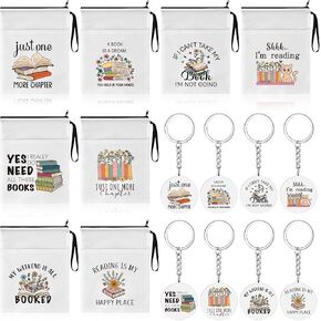 16Pcs Book Club Gifts Book Pouch Sleeves Book Lover Acrylic Keychains Bulk with Zipper and Pocket Paperback Sleeve for Librarian Lovers Bookish Group Club Gifts, 11 x 8.7 Inch in Kuwait