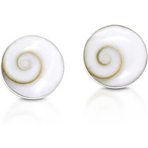 Round Swirl Shiva Shell .925 Sterling Silver Stud Earrings in Kuwait