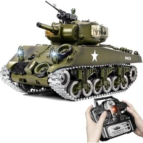 1/18 M4A3 Sherman RC Tank، دخان، ضوء LED، صوت، دبابة تحكم عن بعد 15 قناة، ألعاب عسكرية بقوة الارتداد، 60 دقيقة من أوقات اللعب، هدية ممتازة لهواة الجمع للأطفال والكبار. in Kuwait