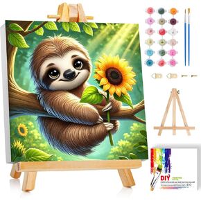 مجموعة طلاء الكسلان من جيموزايك بالأرقام للأطفال مع إطار وحامل، طلاء بالأرقام للأطفال من سن 8 إلى 12 سنة، لوحة زيتية أكريليك DIY لديكور جدار المنزل، 8 × 8 بوصة in Kuwait