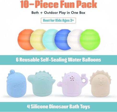 Dino Bath Toy Set – Reusable Silicone Splash Balls & Dinosaur Bath Toys for Toddlers Ages 3+ | BPA-Free, Easy-Clean, Fun Water Play for Bathtime & Pool in Saudi Arabia