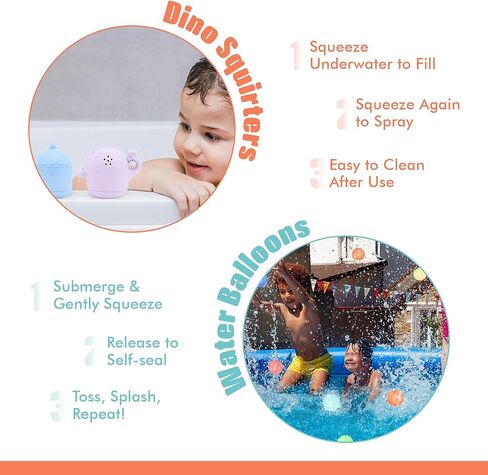 Dino Bath Toy Set – Reusable Silicone Splash Balls & Dinosaur Bath Toys for Toddlers Ages 3+ | BPA-Free, Easy-Clean, Fun Water Play for Bathtime & Pool in Saudi Arabia