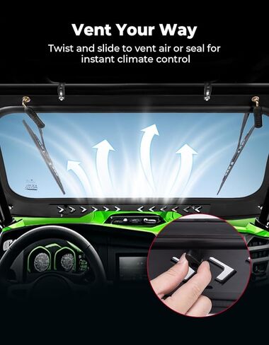 زجاج أمامي من الزجاج الأمامي بفتحات تهوية من KEMIMOTO مع مساحات يدوية متوافقة مع Kawasaki Teryx KRX 1000 2020-2026 وTeryx KRX 4 1000 2023-2026، زجاج مصفح مقاوم للخدش معتمد من DOT مقاس 8 مم من البولي كربونات in Kuwait