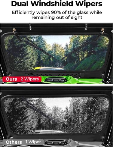 زجاج أمامي من الزجاج الأمامي بفتحات تهوية من KEMIMOTO مع مساحات يدوية متوافقة مع Kawasaki Teryx KRX 1000 2020-2026 وTeryx KRX 4 1000 2023-2026، زجاج مصفح مقاوم للخدش معتمد من DOT مقاس 8 مم من البولي كربونات in Kuwait