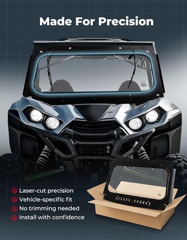 زجاج أمامي من الزجاج الأمامي بفتحات تهوية من KEMIMOTO مع مساحات يدوية متوافقة مع Kawasaki Teryx KRX 1000 2020-2026 وTeryx KRX 4 1000 2023-2026، زجاج مصفح مقاوم للخدش معتمد من DOT مقاس 8 مم من البولي كربونات in Kuwait