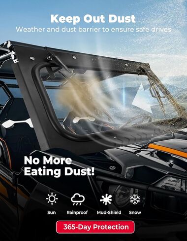 زجاج أمامي من الزجاج الأمامي بفتحات تهوية من KEMIMOTO مع مساحات يدوية متوافقة مع Kawasaki Teryx KRX 1000 2020-2026 وTeryx KRX 4 1000 2023-2026، زجاج مصفح مقاوم للخدش معتمد من DOT مقاس 8 مم من البولي كربونات in Kuwait