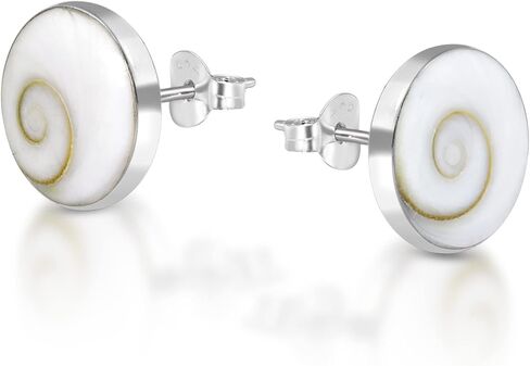 Round Swirl Shiva Shell .925 Sterling Silver Stud Earrings in Saudi Arabia