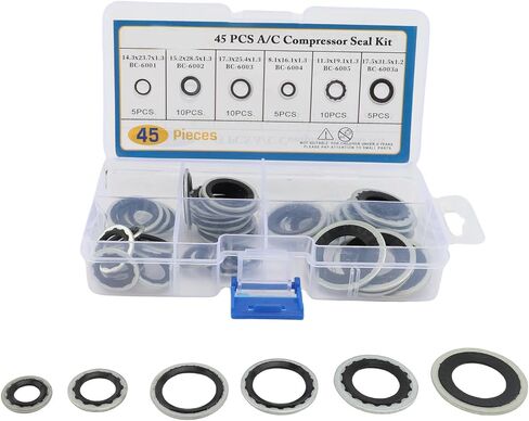 مجموعة Keenso AC O Ring Kit، 45 قطعة مجموعة سدادة حشية التيار المتردد 6 أحجام مع صندوق تخزين شفاف للوحة باب مصد ضاغط تكييف الهواء للسيارة in Kuwait