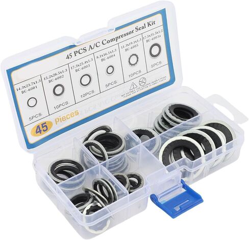 مجموعة Keenso AC O Ring Kit، 45 قطعة مجموعة سدادة حشية التيار المتردد 6 أحجام مع صندوق تخزين شفاف للوحة باب مصد ضاغط تكييف الهواء للسيارة in Kuwait