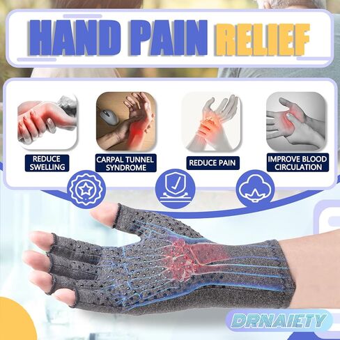 قفازات ضغط DRNAIETY - قفازات التهاب المفاصل للرجال والنساء لآلام اليد، والروماتويد، والتورم، وألم النفق الرسغي، والتهاب الأوتار، ومضادة للانزلاق بدون أصابع لكتابة العمل اليومي (M، كاكي) in Kuwait