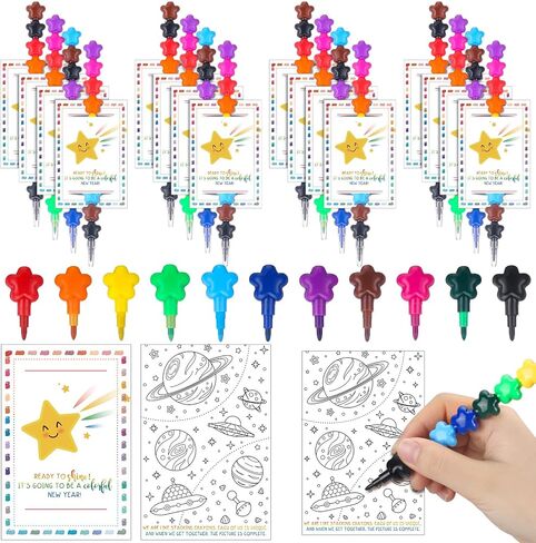 24 Sets Christmas Penguin Crayons Party Favors 6 Colors Winter Penguin Stacking Crayons with Double Sided Coloring Postcard Winter Party Gifts Prize Bulk for Xmas Holiday Goodie Bag Stuffers in Saudi Arabia