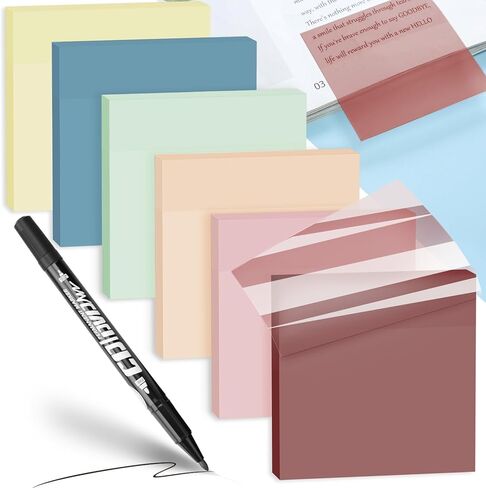 6 وسادات ملاحظات لاصقة شفافة مع علامة، Tecolu Clear Sticky Note 3x3، 5X قوة الالتصاق شفافة للكتاب المقدس، مقاومة للماء وشفافة للكتب والمستلزمات المكتبية المدرسية in Kuwait