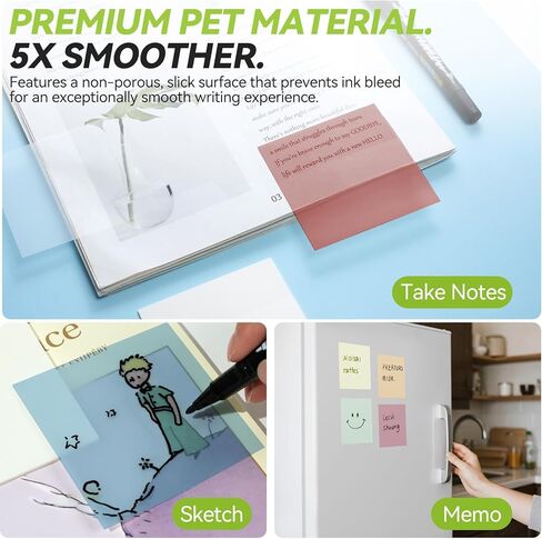 6 وسادات ملاحظات لاصقة شفافة مع علامة، Tecolu Clear Sticky Note 3x3، 5X قوة الالتصاق شفافة للكتاب المقدس، مقاومة للماء وشفافة للكتب والمستلزمات المكتبية المدرسية in Kuwait
