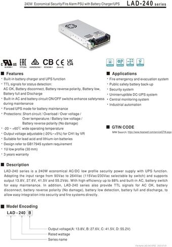 240W LAD-240A LAD-240B LAD-240C LAD-240D Power Supply(LAD-240D) in Kuwait