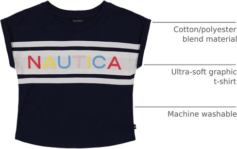 Nautica Girls' Short Sleeve Graphic Logo T-Shirt, Everyday Casual Wear, Soft & Comfortable Fit in Saudi Arabia