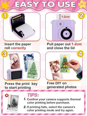 3-Color Kids Camera Paper Roll Refill - Compatible with Most Instant Print Camera, HD Photo Printer Paper for Kids Aged 4 5 6 7 8 9 10 Boys Girls Birthday Christmas Gifts (6 Rolls) in Saudi Arabia