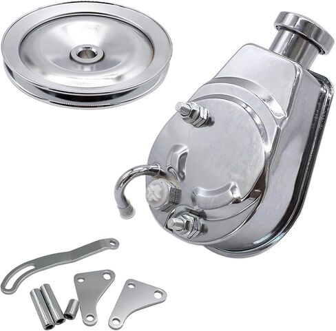 BestParts Chrome Power Steering Pump with Bracket and Pulley Kit Compatible with Small Block Chevy Long Water Pump SBC 265 283 305 327 350 383 400 Replace Keyway style 5/8" in Saudi Arabia