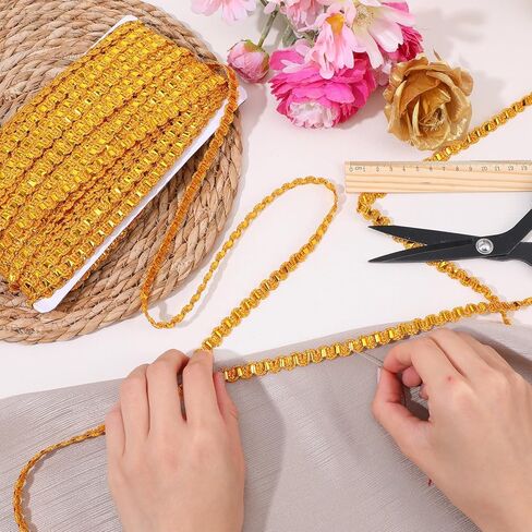 38 ياردة زخرفة نسيج ذهبي 0.39 بوصة واسعة جديلة الأعرج شريط بوليستر ذهبي دانتيل شريط S على شكل زخرفي منسوج ذهبي لخياطة الزفاف DIY الحرف اليدوية الملابس والمجوهرات ستارة ديكور المنزل in Kuwait