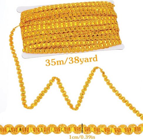 38 ياردة زخرفة نسيج ذهبي 0.39 بوصة واسعة جديلة الأعرج شريط بوليستر ذهبي دانتيل شريط S على شكل زخرفي منسوج ذهبي لخياطة الزفاف DIY الحرف اليدوية الملابس والمجوهرات ستارة ديكور المنزل in Kuwait